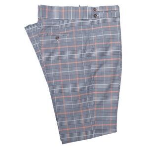 Mens Gurkha Pants Blue Orange Plaid Slim High Waist Flat Front Dress Trousers 36